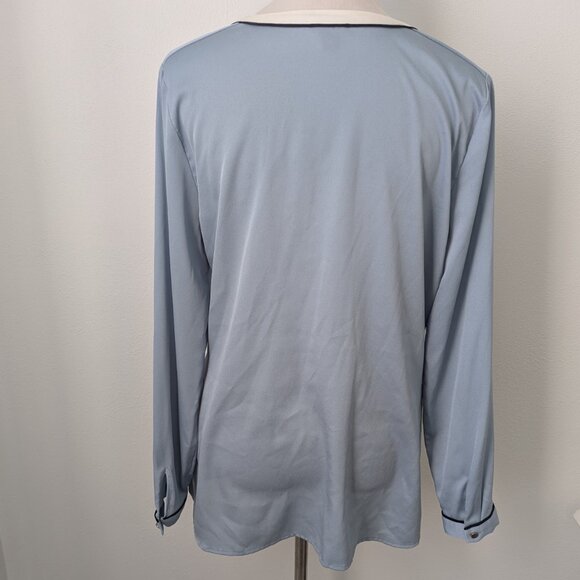 Ann Taylor Light Blue, Black & White Flowy Long Sleeve Blouse, Medium - Picture 3 of 5